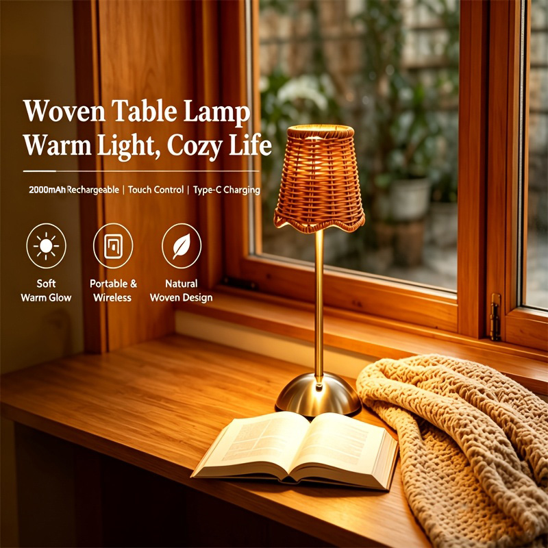 Desk Setup Lamp - Lampada da Tavolo Artistica in Rattan