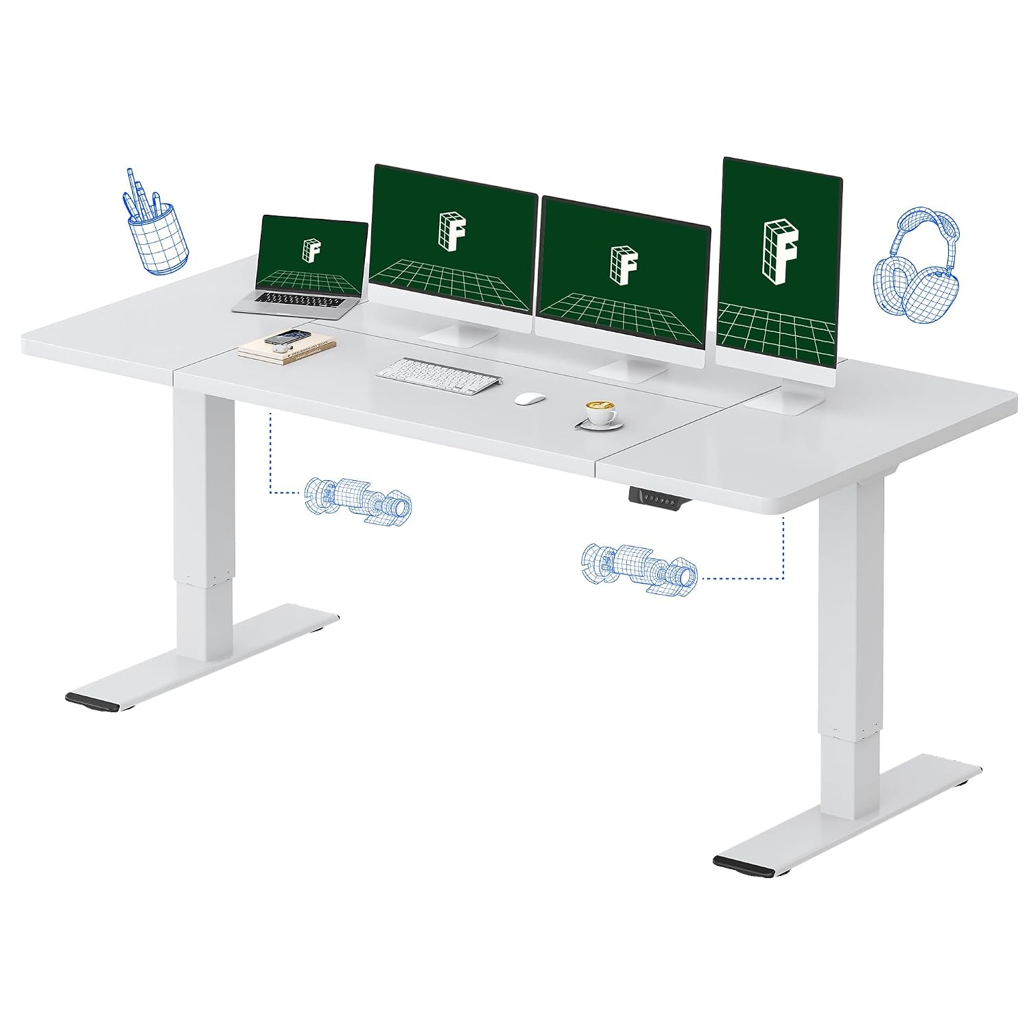Desk Setup Dual Monitor - Grande Scrivania Elettrica Regolabile in Altezza