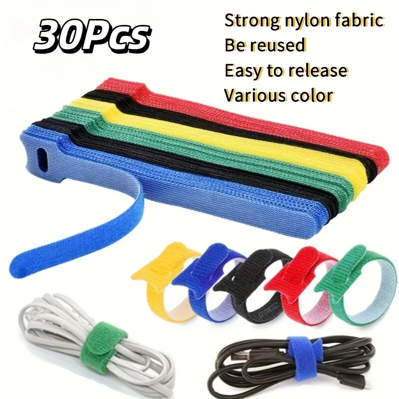 Cable Velcro Strap - 30 Pezzi Fascette Velcro Riutilizzabili Multicolore