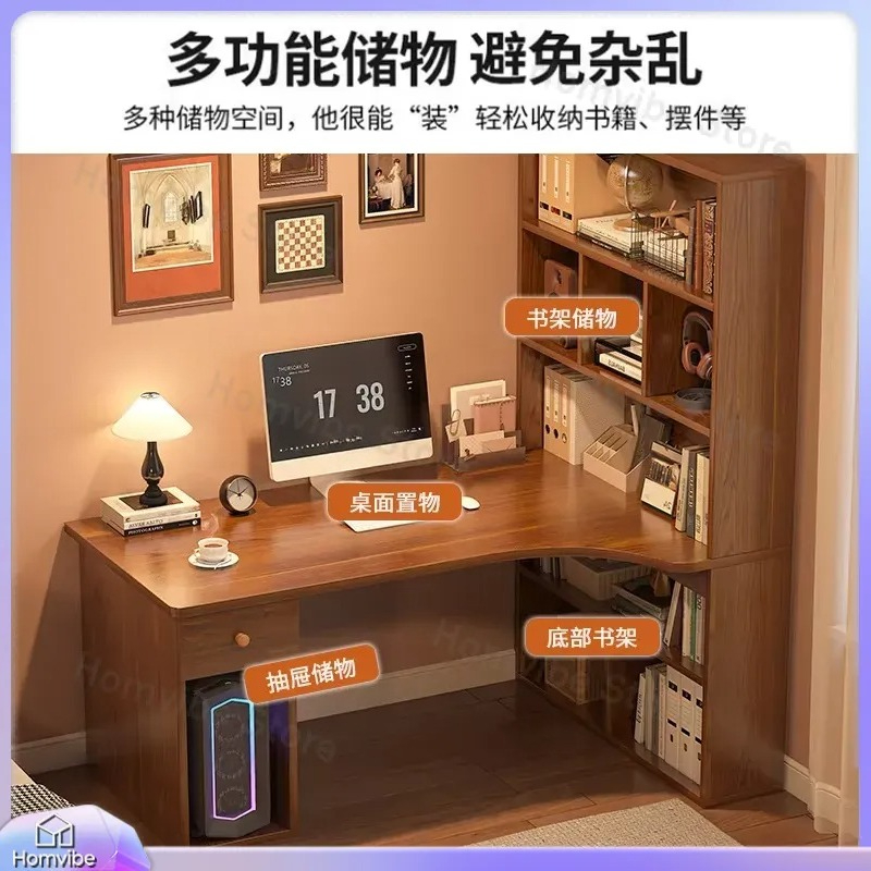 Desk Setup Dual Monitor - Scrivania a L con Libreria Integrata,